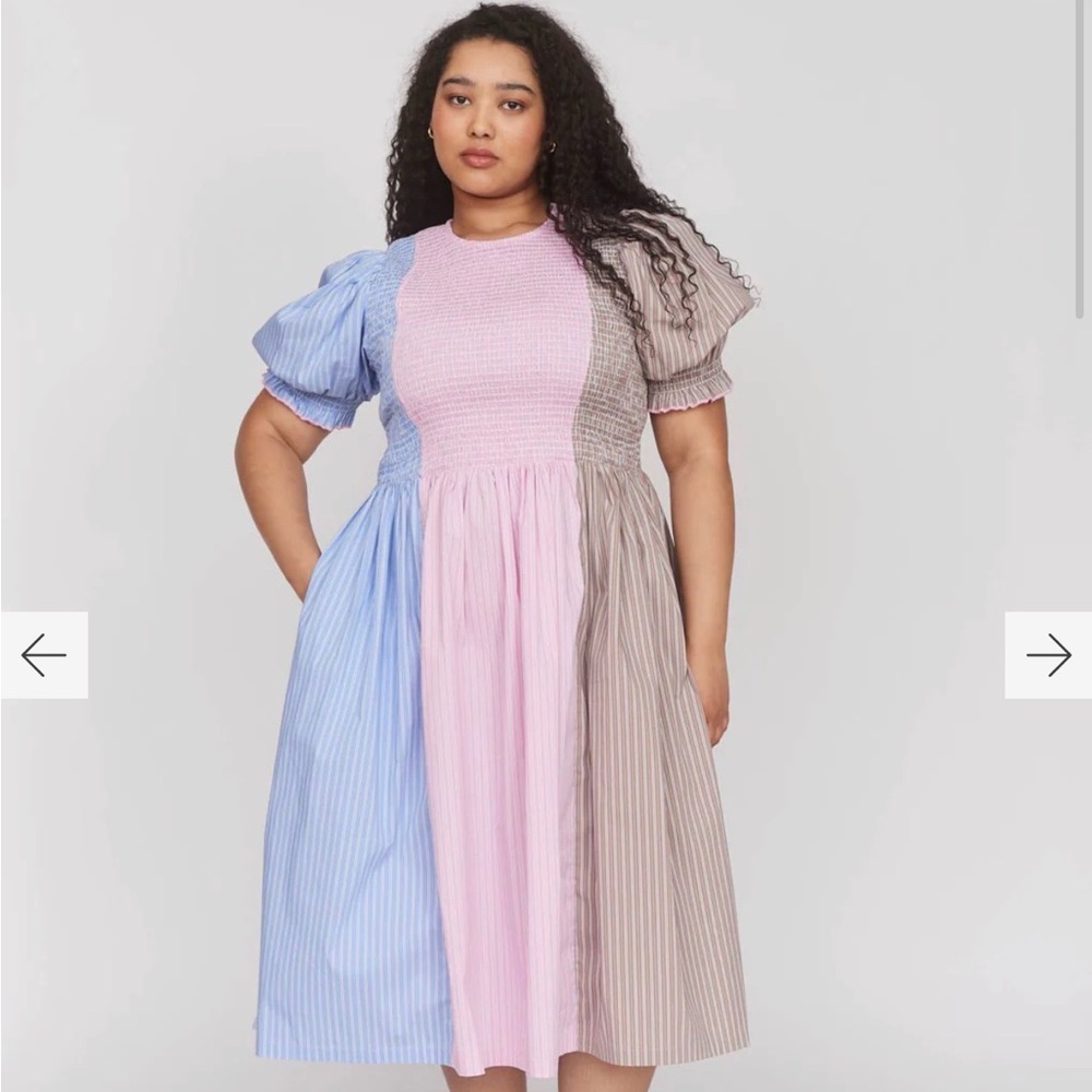 Lazy Oaf Colour block Puff Sleeve Midi Dress
